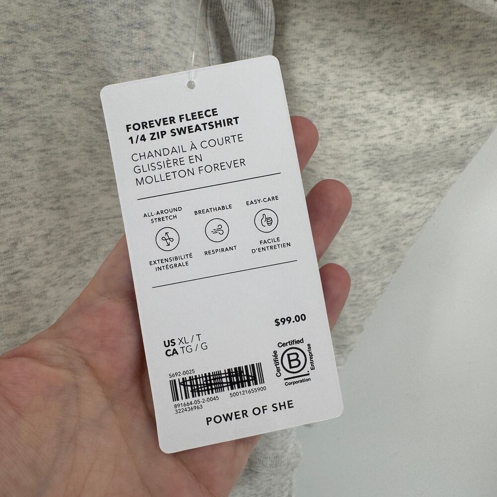 Athleta Forever Fleece ¼ Zip Sweatshirt NWT XL Heather Gray Athleisure Sporty - Picture 4 of 7